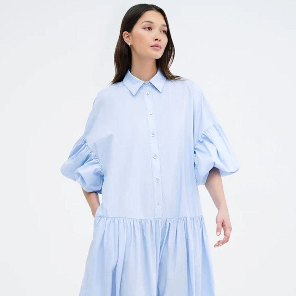 Marcella NYC Long Sleeve Midi Shirt Dress